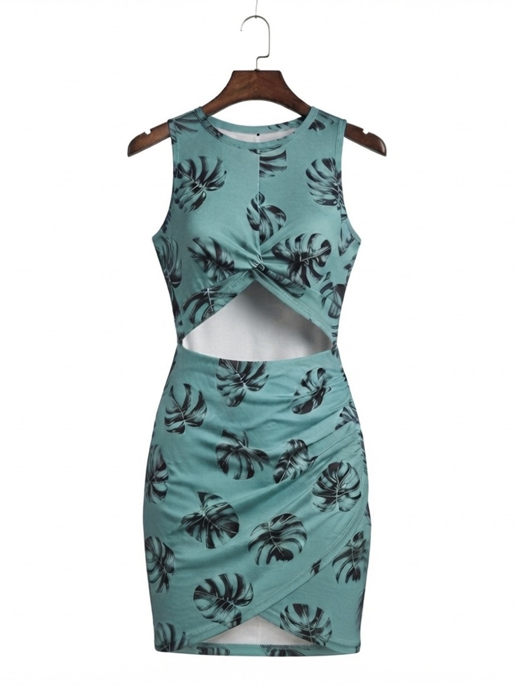 Teal Tropical Cutout Mini Dress